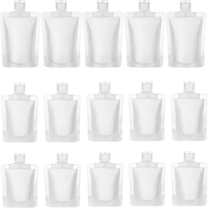 15 Pcs Portable Travel Makeup Packing Bag, 30ml+50ml+100ml Leak Proof Refillable Empty Squeeze Pouch, Transparent Clamshell Packaging Bag Plastic Stand Up Spout Pouch for For Vacation Travel.