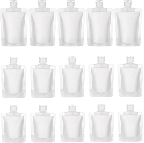 15 Pcs Portable Travel Makeup Packing Bag, 30ml+50ml+100ml Leak Proof Refillable Empty Squeeze Pouch, Transparent Clamshell Packaging Bag Plastic Stand Up Spout Pouch for For Vacation Travel.