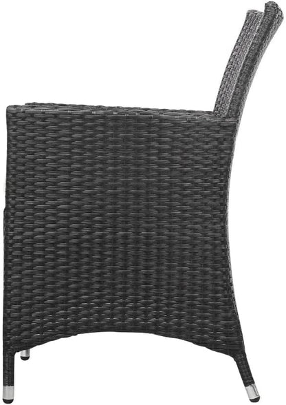 Gardeon 3pcs Wicker Patio Furniture, Bistro Set Table and Chairs Outdoor Lounge Setting Conversation Sets Dining Chair Garden Backyard, Cushion with Rattan Coffee Table Black Glass Tabletop