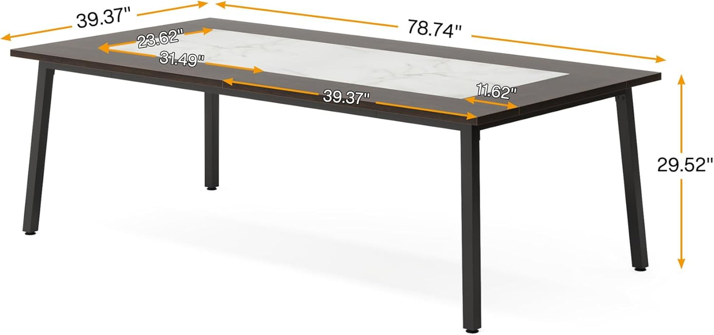 Tribesigns 200cm Dining Table for 8-10 People, Modern Large Kitchen Table Dining Room Table for Living Room, Kitchen, Rectangular Dinner Table with Metal Frame, Dark Brown and White