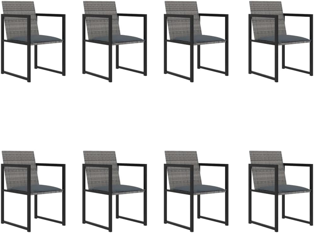vidaXL 9 Piece Modern Outdoor Dining Set, Poly Rattan Construction with Cushions and Tempered Glass Table Top, Garden/Patio Furniture - Grey