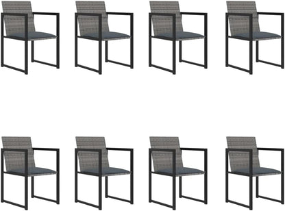 vidaXL 9 Piece Modern Outdoor Dining Set, Poly Rattan Construction with Cushions and Tempered Glass Table Top, Garden/Patio Furniture - Grey