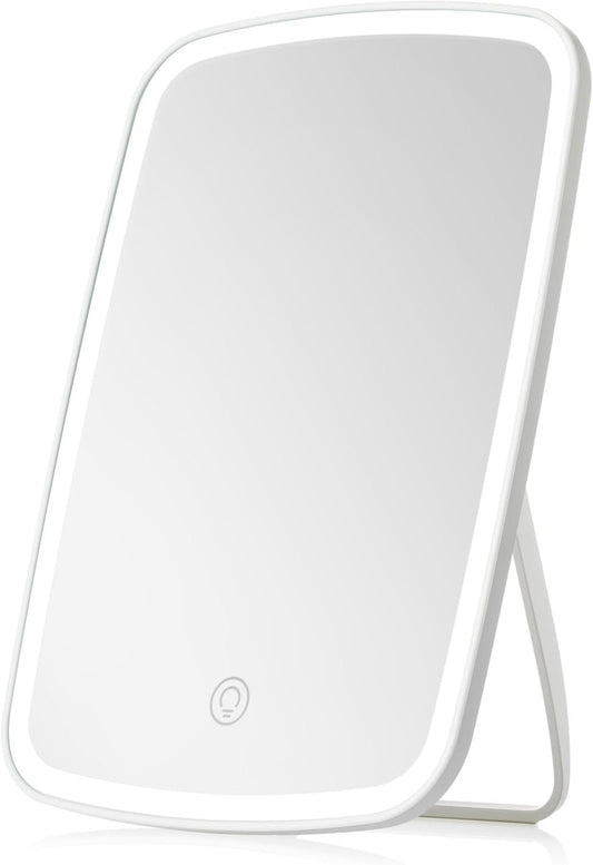 NEZZOE Rechargeable Makeup Mirror with Lights, Portable Travel Lighted Vanity Mirror, Dimmable Touch Screen Tabletop LED Make up Mirror