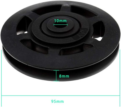 Pair of 95mm Universal Wearproof Black Bearing Pulley Wheel Cable Gym Equipment