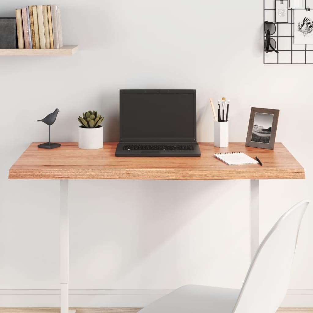 vidaXL Light Brown Solid Oak Wood Table Top, Treated Wood, Handcrafted with Live Edge, Replacement Board for Personal and Commercial Use