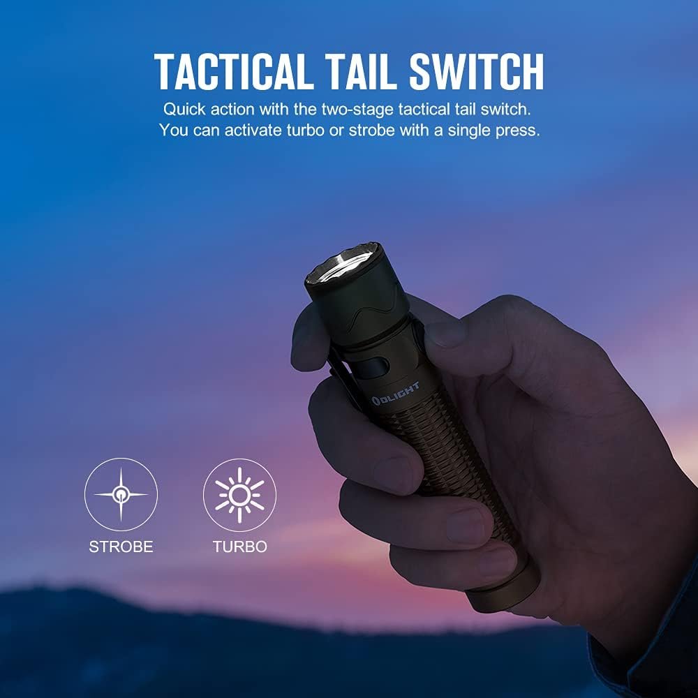 OLIGHT Warrior Mini2 Rechargeable Tactical Flashlight 1750 Lumens, Magnetic LED Flashlights with Dual Switch and Proximity Sensor for EDC, Camping, Outdoor, Emergency (Desert Tan)