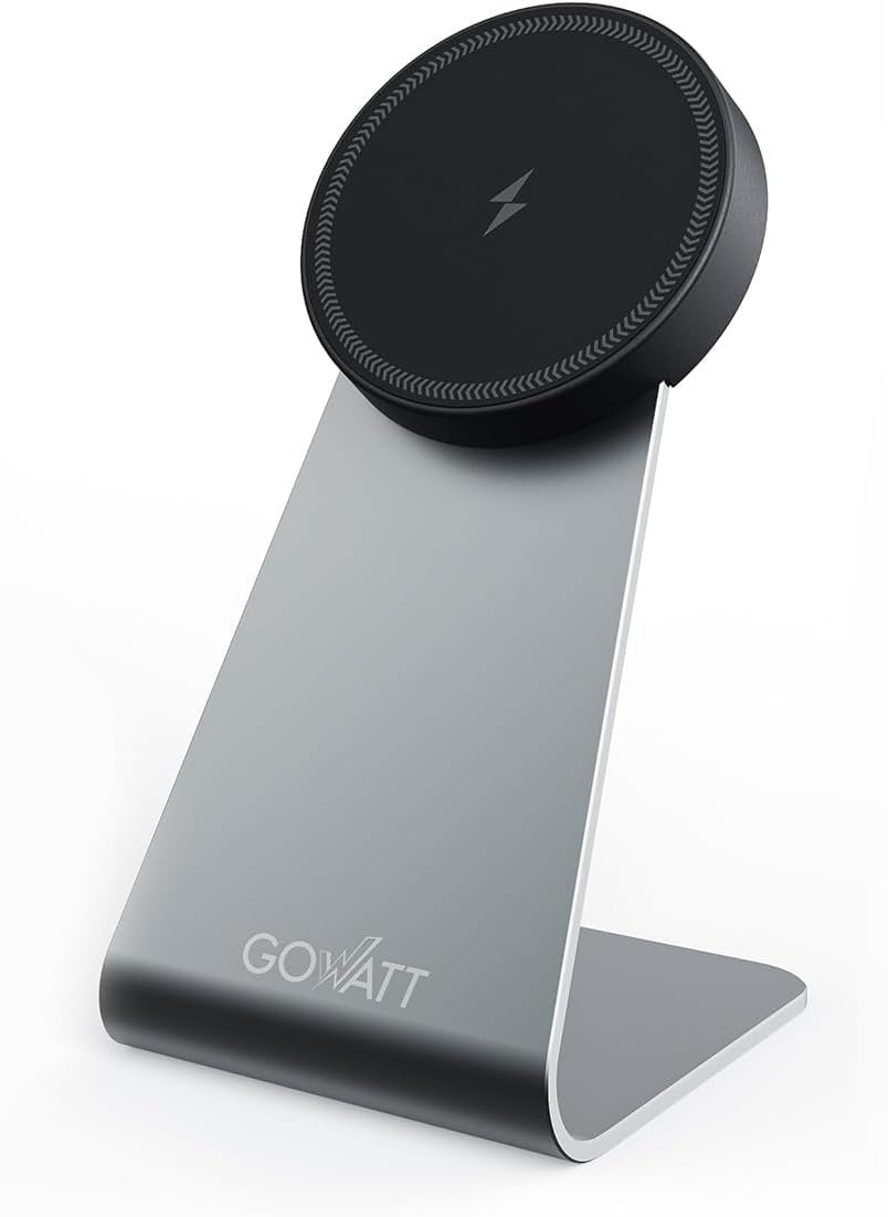 GOWATT Magnetic Charger Stand 15W Fast Charging Compatible with Apple Magnetic Charger, Wireless Charger Compatible for iPhone 16 15 14 13 12 Series and Airpods (1 Pack)