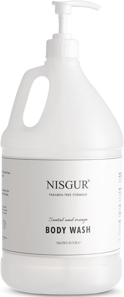 NISGUR Hotel Body Wash in Gallon Size 1 Gallon Each Total 2 Gallon Jugs with Extra Pump Dispenser to Refill Wall-mounted and Stand Dispenser Aloe vera, Green Tea Extract Infused Hotel Toiletries