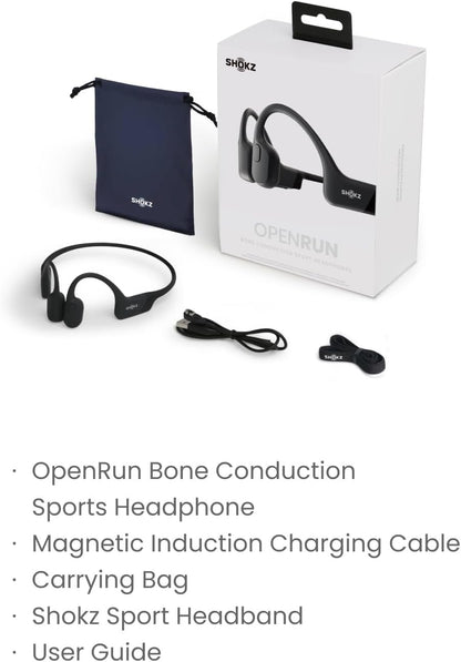 Shokz OpenRun (AfterShokz Aeropex) - Open-Ear Bluetooth Bone Conduction Sport Headphones - Sweat Resistant Wireless Earphones for Workouts and Running - Built-in Mic, with Headband (Black)