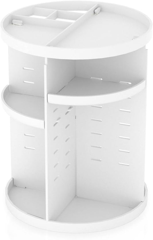 Intirilife 360 Degree Rotating Makeup Organizer in White - Cosmetic Box for Jewellery, Accessories, Makeup and Skin Care Products