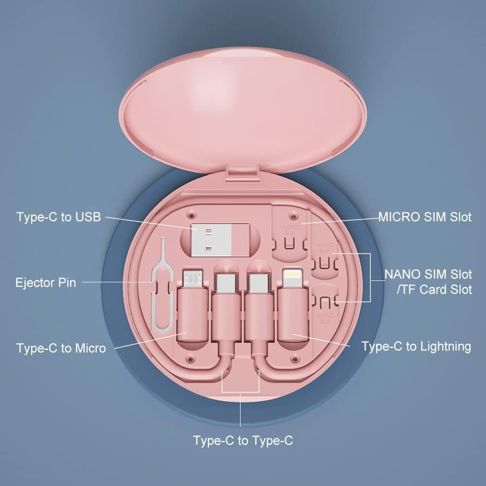 USB Adapter, Micro USB Charging Cable with USB C Adapter, USB to USB C Adapter for Apple/Andriod Devices, Multi Charging Cable Storage Box Contains SIM Card Holder
