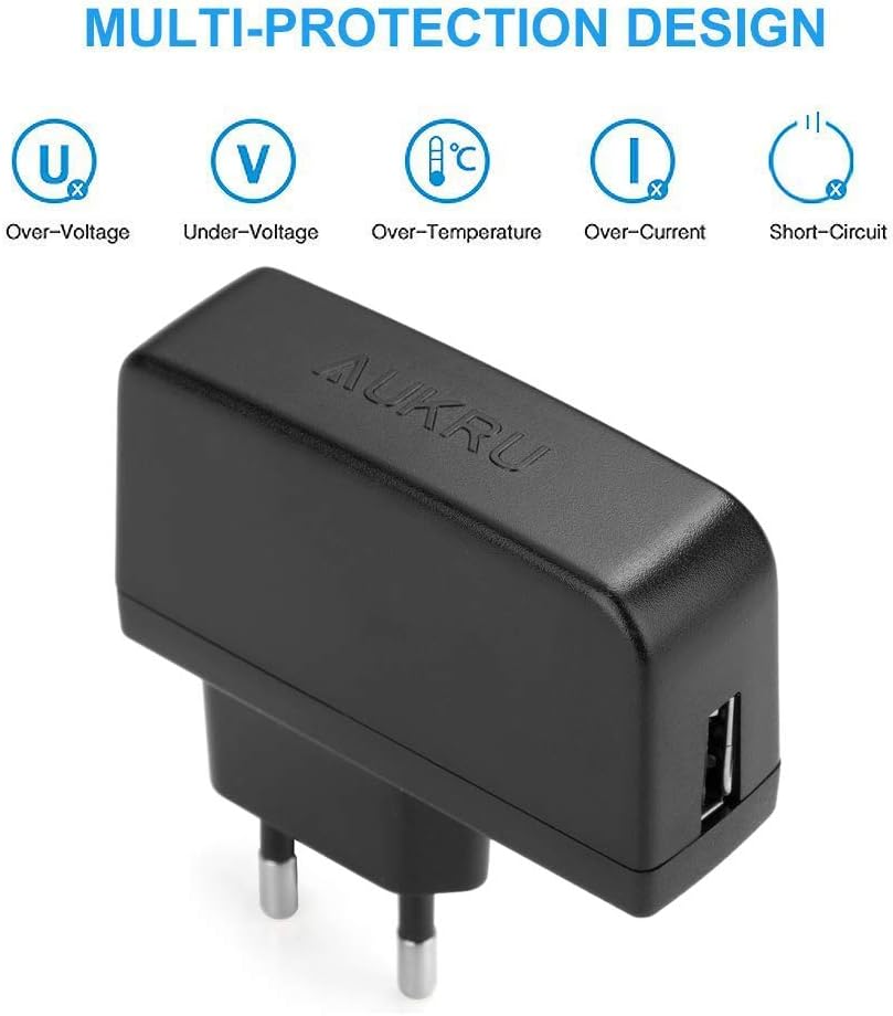 Aukru Universal Power Supply with 8 Switching Plugs Adapters for 5 V Household Electronics and USB Devices – 2000 mA Max