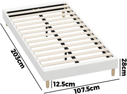 Oikiture King Single Bed Frame Boucle Bed Base White