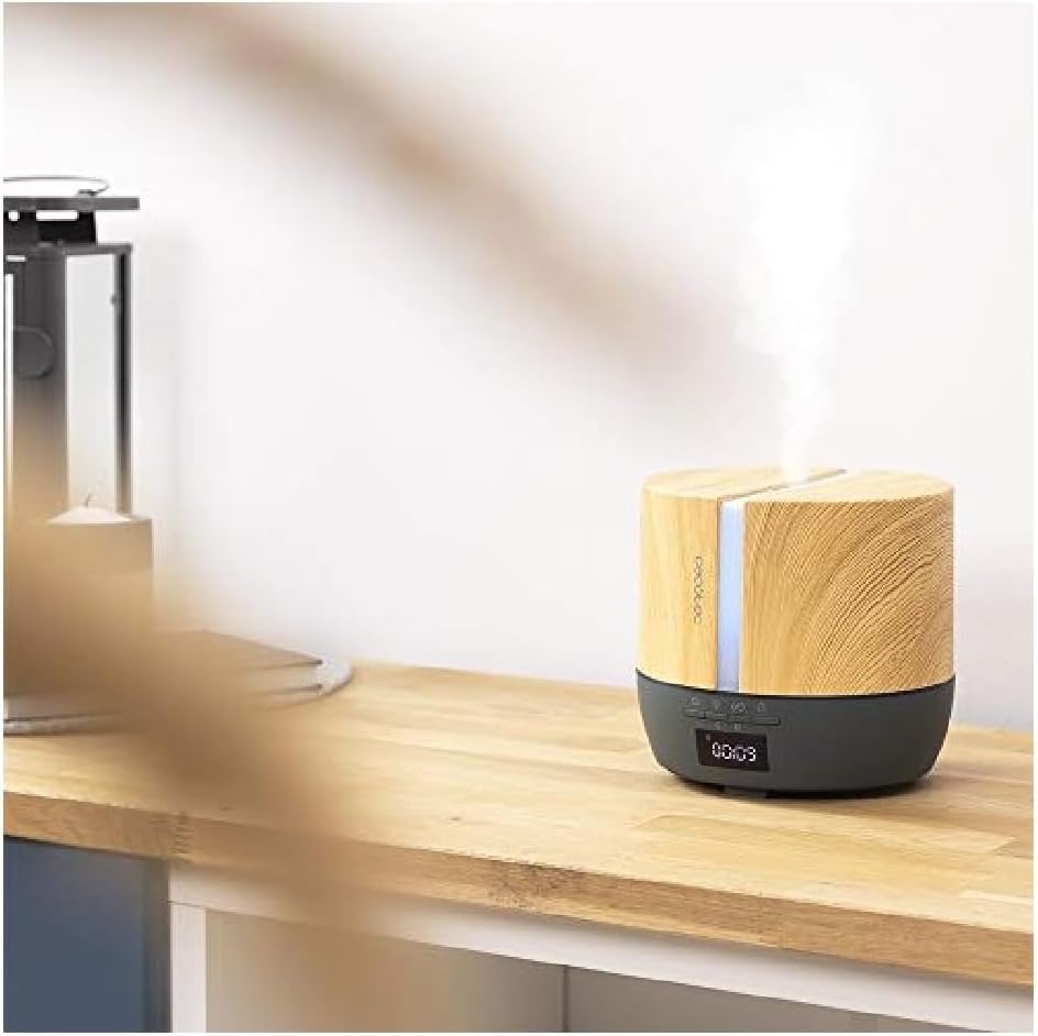 Cecotec PureAroma 550 Connected Grey Woody Aroma Diffuser, 500 ml Capacity, LED Display, Speaker, Bluetooth Control, App, 12-Hour Timer, 3 Operating Modes, 30 m2 Range, V1705252