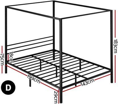 Artiss Double Metal Bed Frame with Headboard(Base Only), Metal Platform Bed with Easy Assembly, 300kg Capacity Heavy-Duty Metal Slats with Under Bed Storage for Master Bedroom/Guest Room, Black