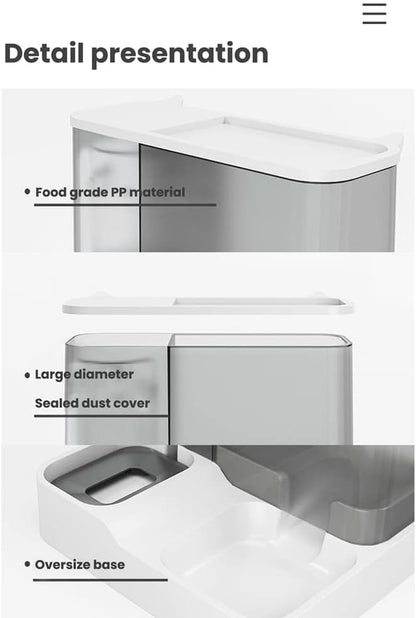 VERAWE Alimentatore automatico per animali domestici, set di ciotole per cibo e acqua 2 in 1, fontana d'acqua automatica e dispenser di cibo