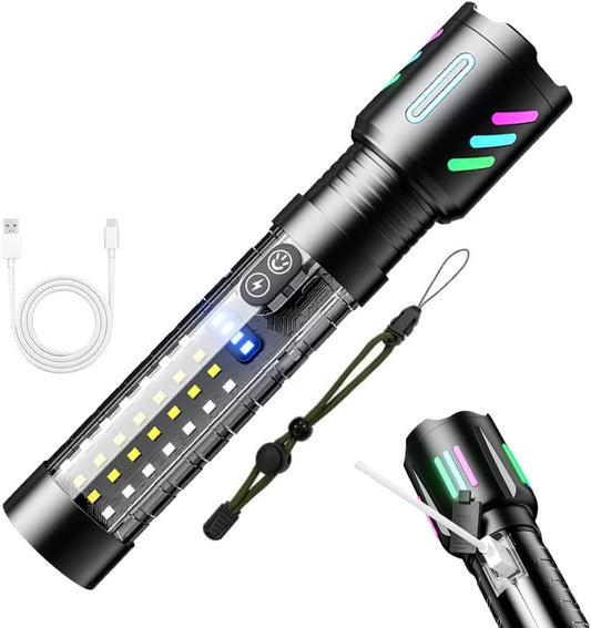 Rechargeable Flashlight,LED Torch Zoom with Power Display,Handheld Torches Waterproof 5 Modes Powerful Tactical Work Lamp for Emergency,Camping (1 Pack)
