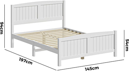 Oikiture Double Bed Frame with Headboards and Footboards Pine Wood Bed Frame Platform Bed, White