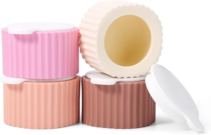 RoseFlower 4 Pieces Travel Containers Silicone Cream Jars, BPA Free Multifunctional Leak-proof Mini Size Accessories Makeup Bottles with Lid, Face Hand Body Cream, Toiletries, for Outdoor, Gym