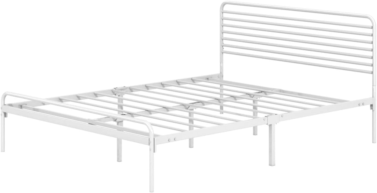 Oikiture Bed Frame Double Metal Bed Base with Headboard White
