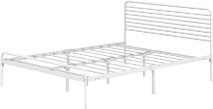 Oikiture Bed Frame Double Metal Bed Base with Headboard White