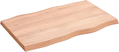 Light Brown Oak Wood Tabletop, 80 x 50 x 4 cm, Solid Treated Surface, Live Edge Design, Replacement for Kitchen Coffee Table, Dining Table, Desktop Top, Durable and Stylish
