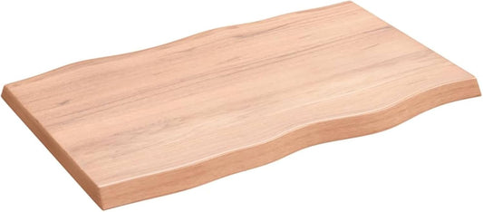 Light Brown Oak Wood Tabletop, 80 x 50 x 4 cm, Solid Treated Surface, Live Edge Design, Replacement for Kitchen Coffee Table, Dining Table, Desktop Top, Durable and Stylish