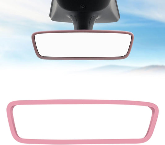 ONKENTET Rear View Mirror Protector Frame Compatible with Model 3 Y X S Semi 2014-2024 Interior Rearview Mirror Cover Accessories Silicone Decorations Center Console Decorate Protect for Gift (Pink)