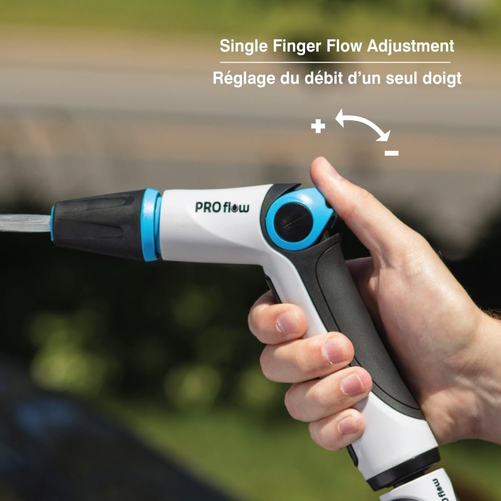 PRO Flow Jet Spray Gun – Adjustable Nozzle from Mist to Jet, Thumb Flow Control, Quick Connect with Waterstop, Non-Slip Grip – Ideal for Cleaning & Watering