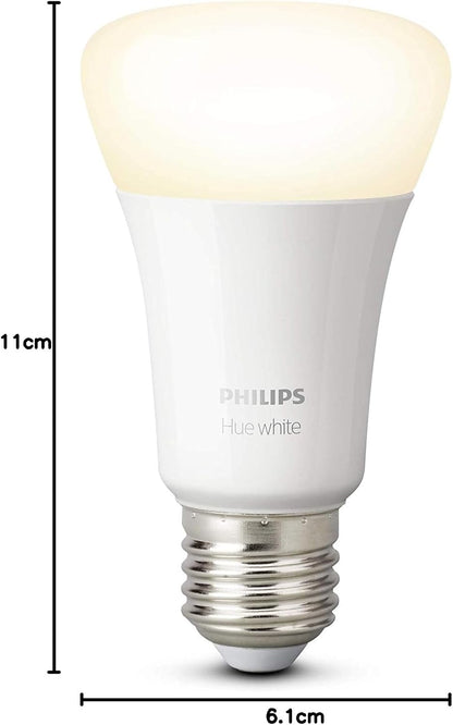 Philips Lighting Hue White Starter Kit with 2 E27 Bulbs, with Bluetooth, Warm White Dimmable Light + 1 Hue Bridge Full System Control, White