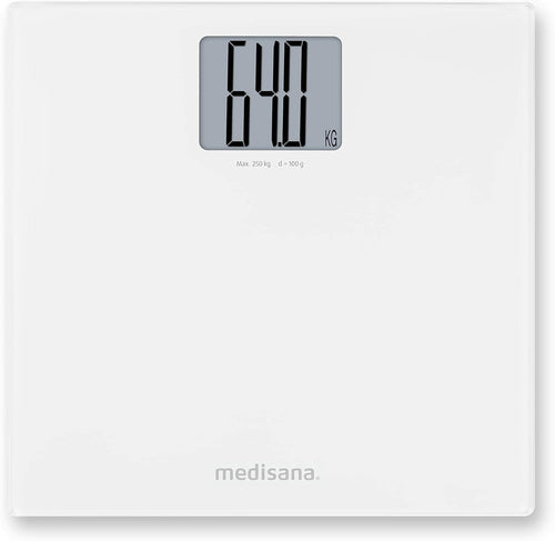 medisana PS 470 Digital XL Personal Scale up to 250 kg / 551 lbs Bathroom Scales Made of Tempered Safety Glass and Automatic Switch-Off