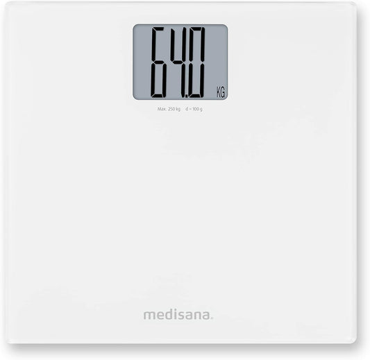 medisana PS 470 Digital XL Personal Scale up to 250 kg / 551 lbs Bathroom Scales Made of Tempered Safety Glass and Automatic Switch-Off