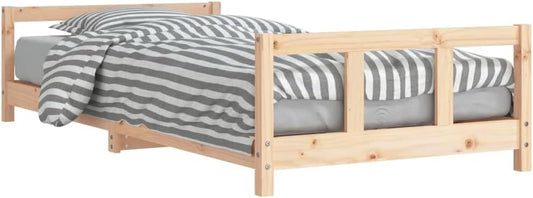 vidaXL Solid Pinewood Bed Frame for Kids - Timeless Design, Low-to-The-Ground, Sturdy Slats - Brown Natural - 90x190 cm Compatible
