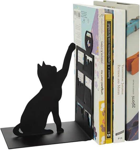 Balvi Fishing Cat Bookends Black Colour Bookends with Decorative Effect Cat Figure, and the Bibliot