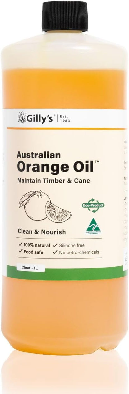 Gilly's Orange Oil 1 Litre | All-Purpose Natural Finish for Wooden Chopping Boards, Cutting Boards & Furniture | Essential Oil Blend for Cleaning, Restoring Cane, Bamboo & Wooden Surfaces