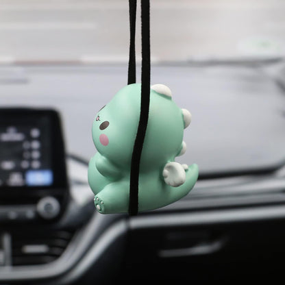 Swinging Dinosaur Hanging Ornament for Rear View Mirror, Cute Car Decor Accessories Interior, Pendant Hanging Swing (Green)