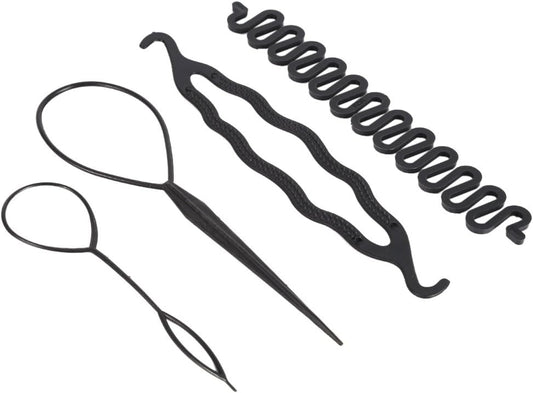 Hair Styling Tools, Braiding Hair Tool Set Spiral Braid Tool Kit Hair Clip Wedding Dating Party DIY Fashion Women Girl Lady Long 4 Pieces