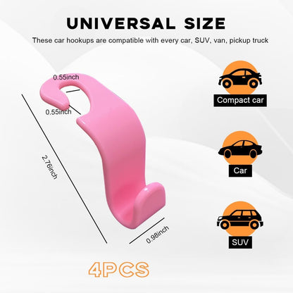 povtii 4PCS Car Seat Headrest Hook, Auto Back Seat Hanging Storage Organizer, Vehicle Seatback Hanger Holder for Purse Handbag Coat Umbrella, Universal Interior Car Accessories (Dark Pink)