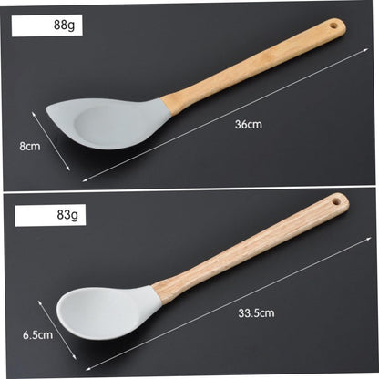 Mikinona Set Da 6 Pezzi set raschietto strumenti di cottura resistenti calore utensili da cucina antiaderenti gadget da cucina pentole Bambù Grey