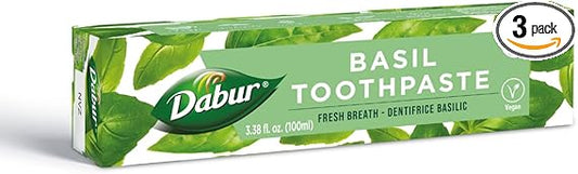 Dabur Herbal Toothpaste - Oral Care with All Natural, Fluoride-Free Formula & Healthy Toothpaste Bliss- Infused Brilliance for a Naturally Fresh Breath- Basil 100ml (Pack of 3)