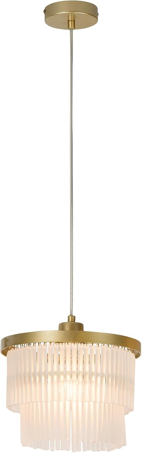 Lexi Lighting Greer Chandelier Light, Dia 25cm, 1 Light Stylish Gold Metal Tiered Frosted Rods Glass Easy-fit Shade Pendant Ceiling Light for Any Living Room, Dining Area, or Bedroom