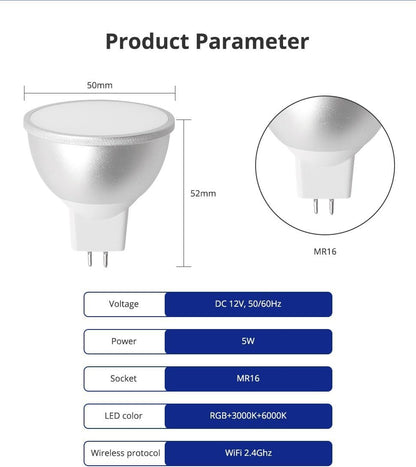 MR16 12V Smart WiFi Bulb, Smart LED Light Bulb 5W RGBCW Dimmable Spotlighting Smart Life App Alexa Google Home Voice Control (1)