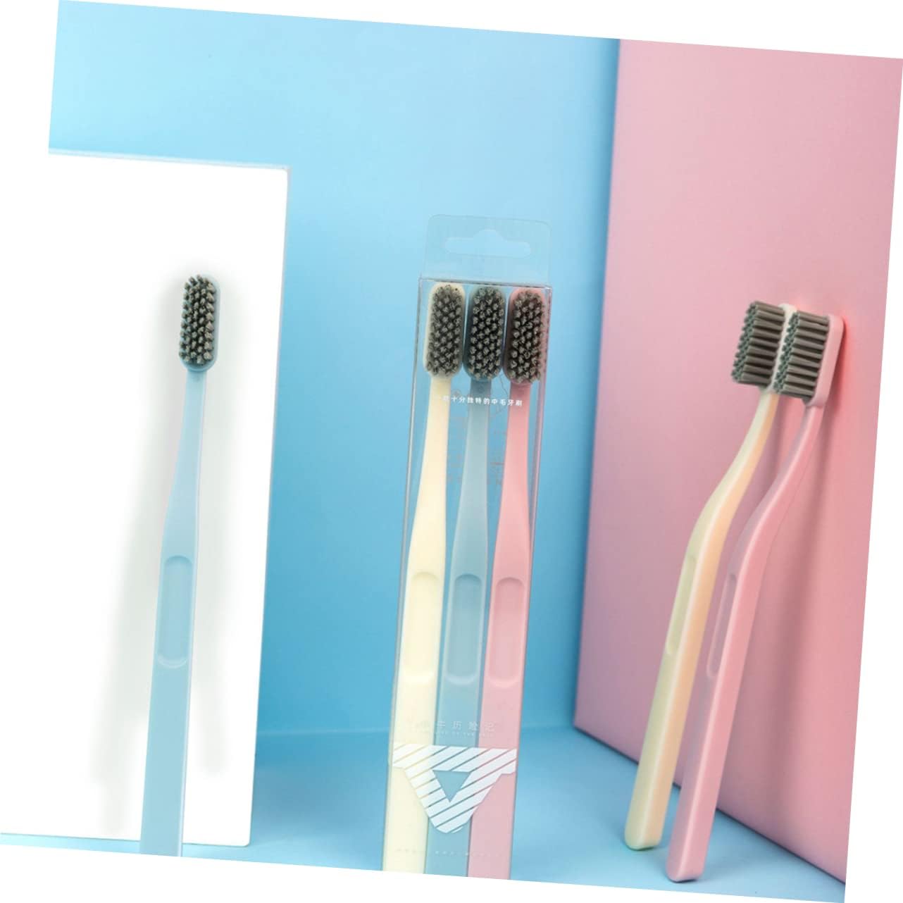 LALAFINA 3 Color Nylon Bristle Toothbrushes 9 Pcs Hard Hair Perfect for Adults Oral Health Care