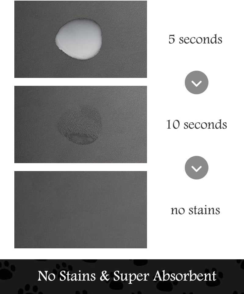 PADOOR Pet Feeding Mat - Absorbent Dog & Cat Mat for Food & Water Bowls - No Stains, Quick Dry, Anti-Leakage & Anti-Slip - Black Rubber Mat for Messy Drinkers