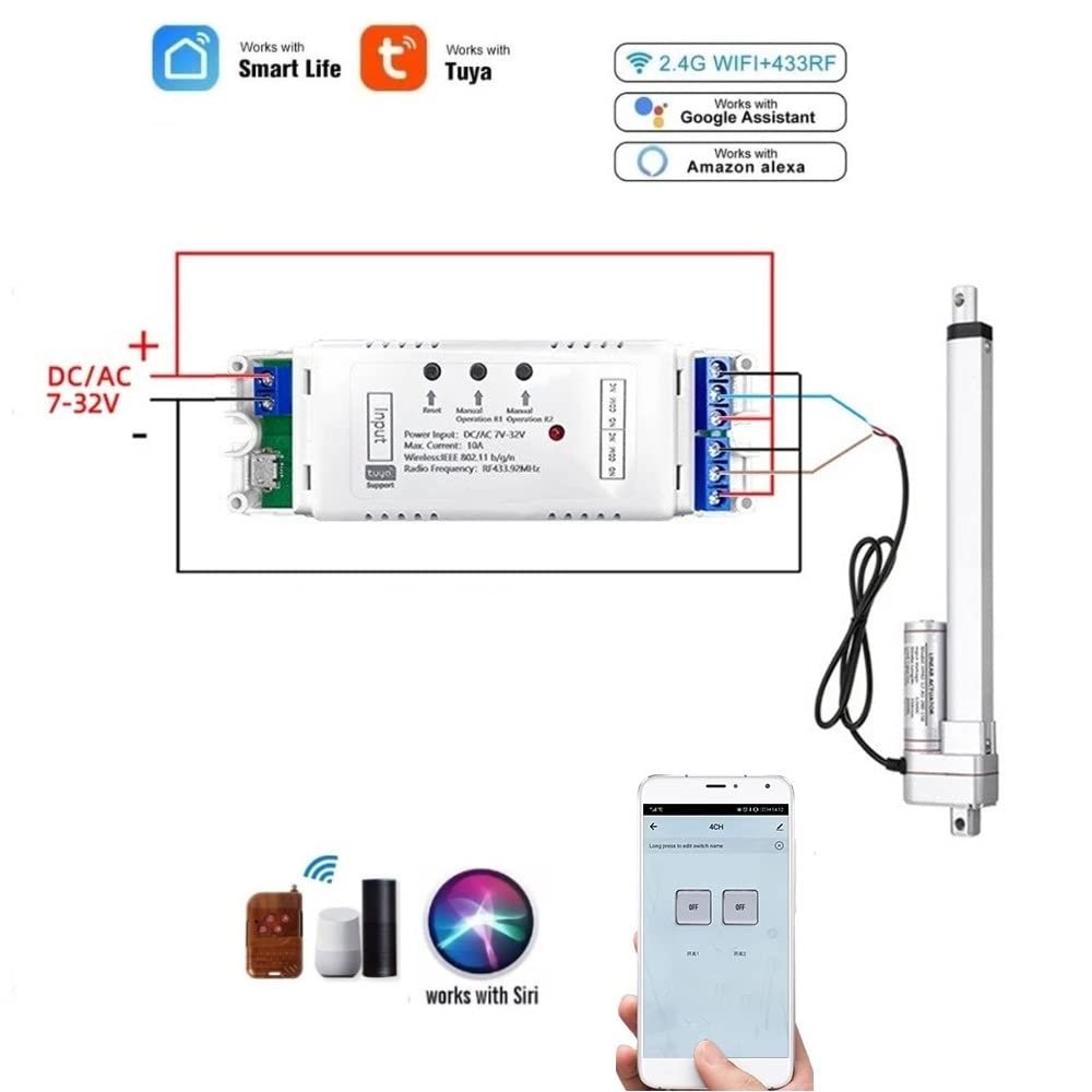 MHCOZY 2 Channel 5V 12V 32V WiFi Relay Switch,Tuya app Remote Dry Contact,Works with Alexa Google Home