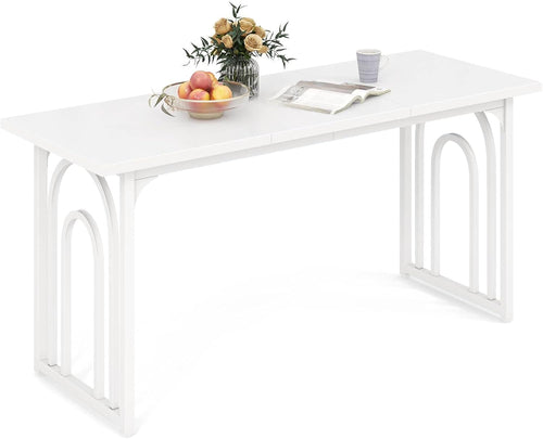 Giantex 160CM Dining Table for 6-8 People, Rectangular Farmhouse Kitchen Table w/Heavy Duty Metal Legs, Large Mid Century Dinner Table for Dining Room, Living Room, Restaurant, White