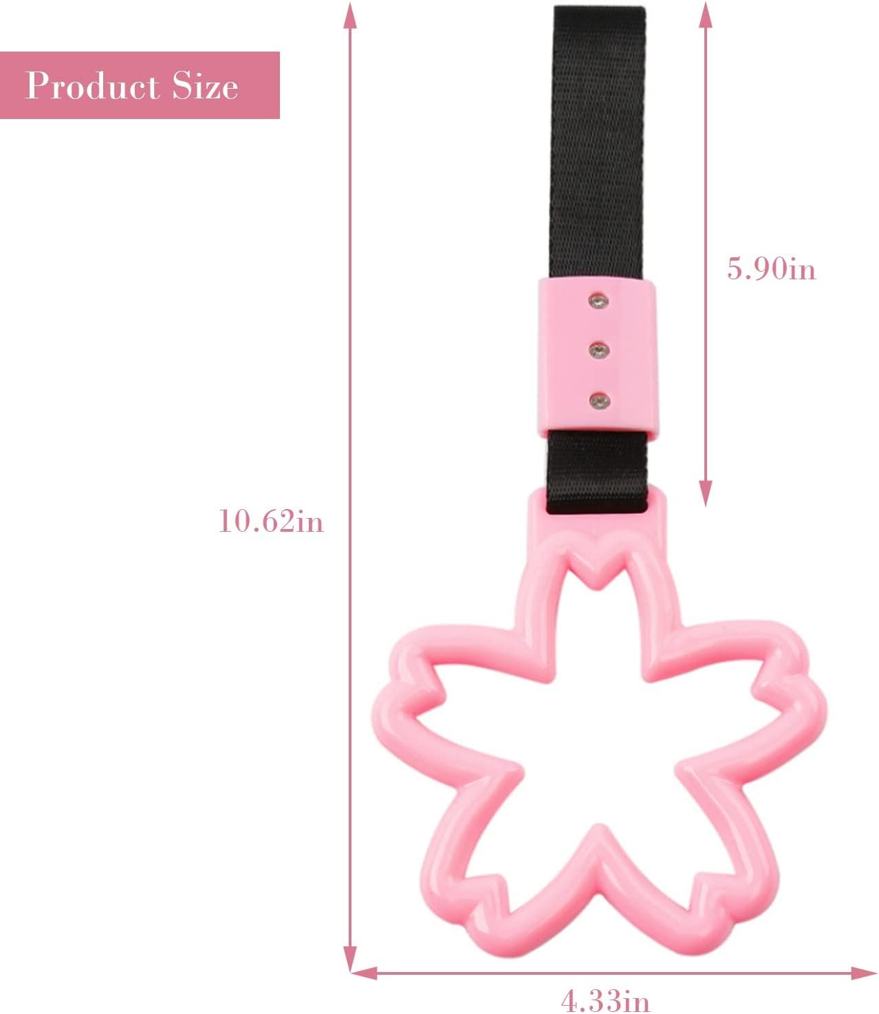 Bnapott 2 Pieces Car Handle Ring, Sakura Shaped Handle Hand Strap for Subway Train Bus, Car Exterior Accessories and Rear Bumper Warning Ring(Pink)