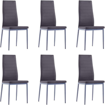 vidaXL Modern Seven Piece Dining Set in Grey - Tempered Glass Tabletop and Faux Leather Upholstery