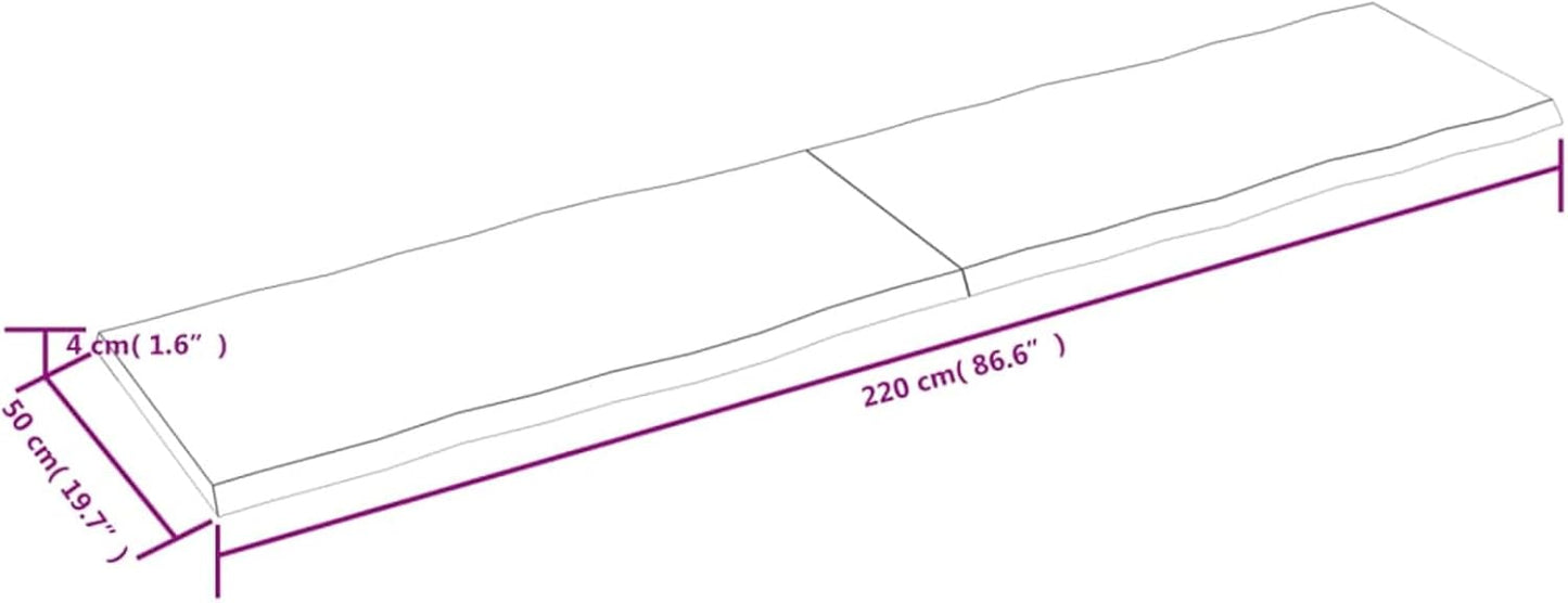 Solid Wood Tabletop, Dark Brown, 220 x 50 x (2-4) cm, Live Edge, Replacement for Kitchen Coffee Table, Dining Table, Desktop Surface, Durable and Stylish