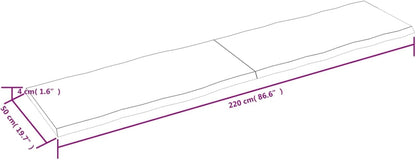 Solid Wood Tabletop, Dark Brown, 220 x 50 x (2-4) cm, Live Edge, Replacement for Kitchen Coffee Table, Dining Table, Desktop Surface, Durable and Stylish